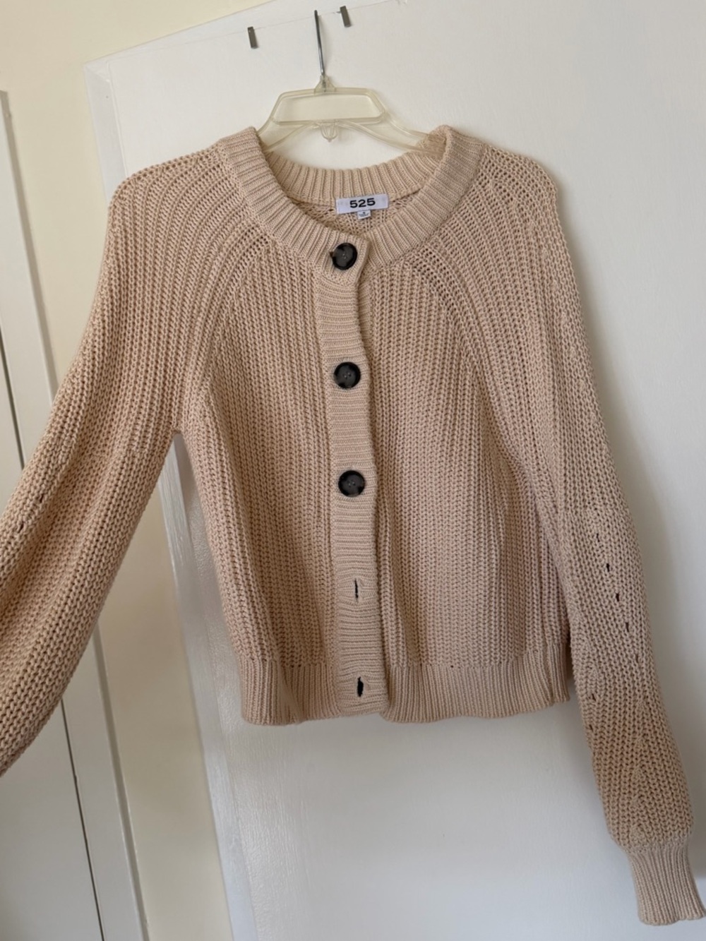 525 America Cream Knit Button-Front Cardigan with Black Buttons